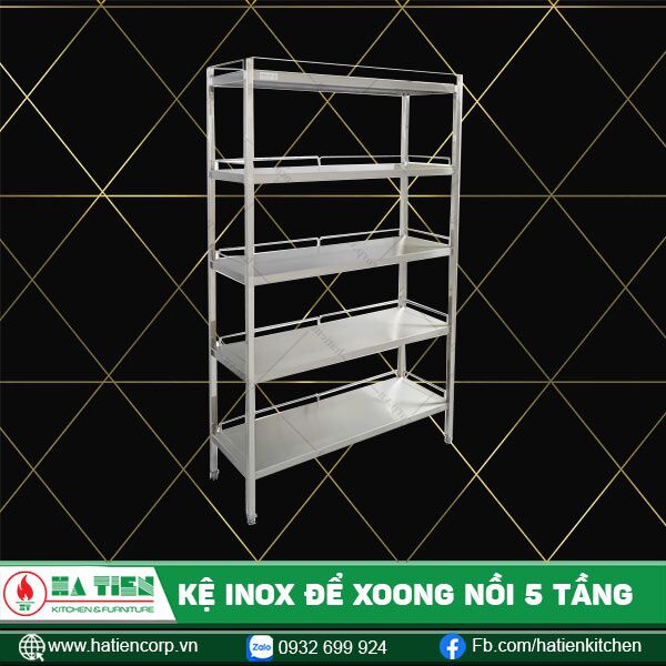 kệ inox để xoong nồi 5 tầng có lan can