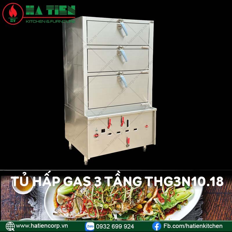 tủ hấp 3 tầng dùng gas