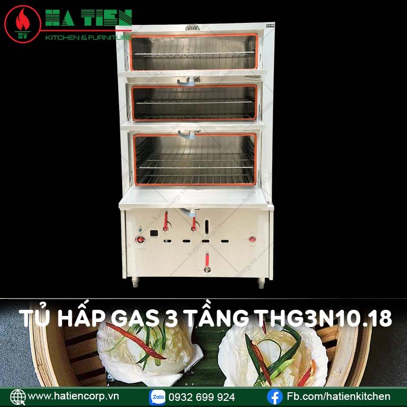 tủ hấp công nghiệp 3 tầng dùng gas
