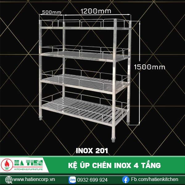 Kệ up chén inox 4 tầng dài 1200, 201