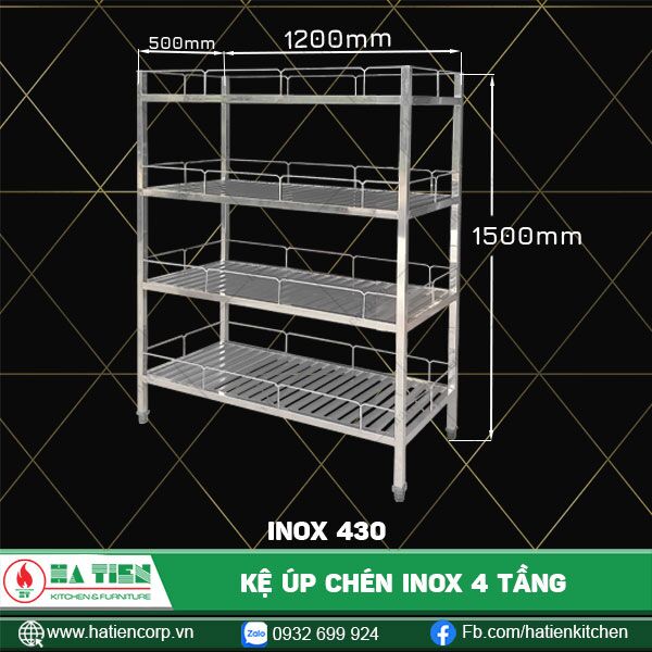 Kệ up chén inox 4 tầng dài 1200, 430