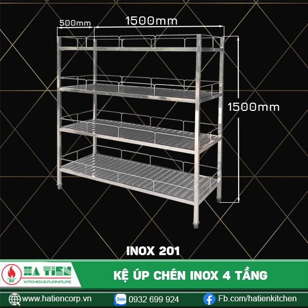 Kệ up chén inox 4 tầng 201