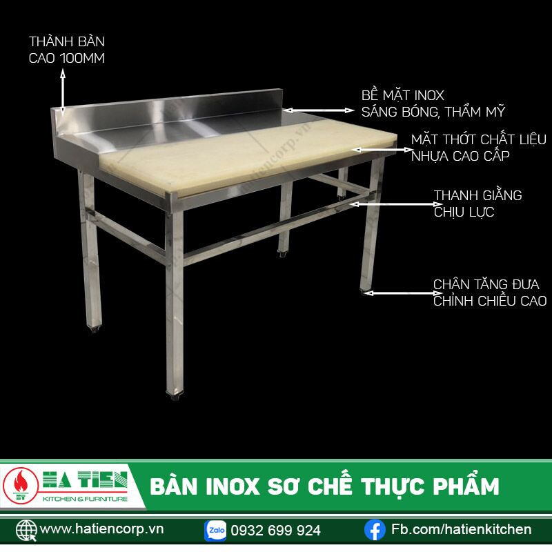 Bàn Inox Sơ Chế Thực Phẩm - Bàn Chặt Thớt Nhựa