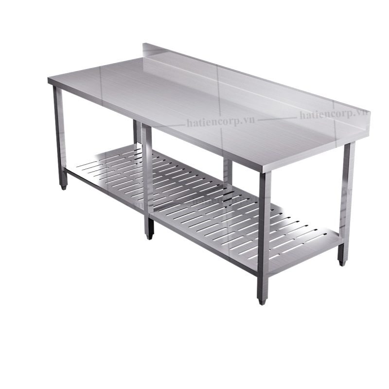 Bàn inox 2 tầng đột lỗ có thành
