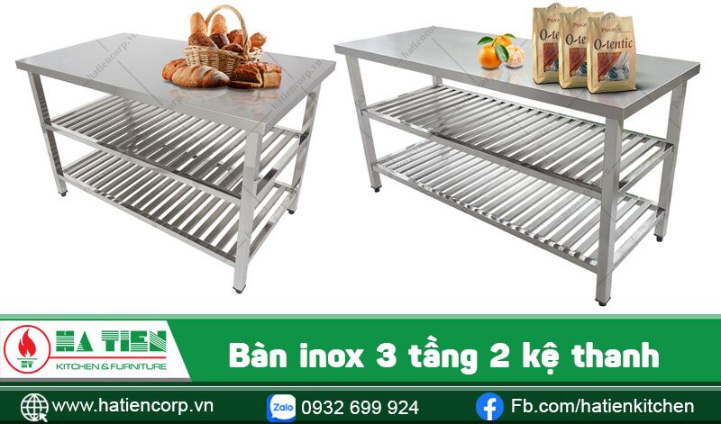 Bàn inox 3 tầng 2 kệ thanh
