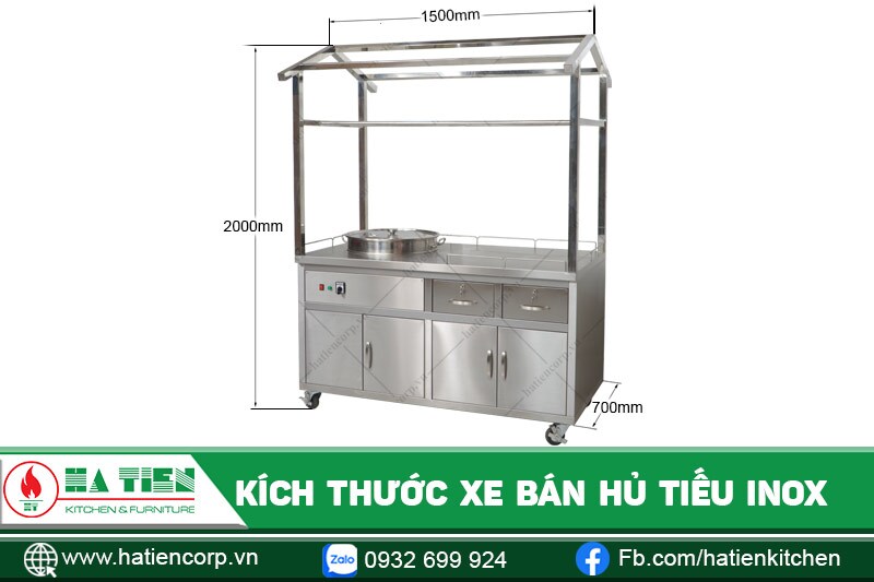 Kích thước xe bán hủ tiếu bằng inox