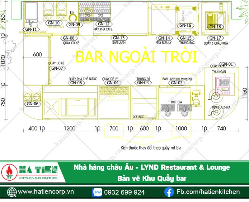 Bản vẽ khu vực quầy bar nhà hàng
