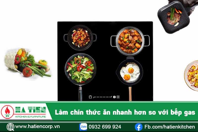 bếp âu 4 họng điện từ giúp thức ăn chín nhanh