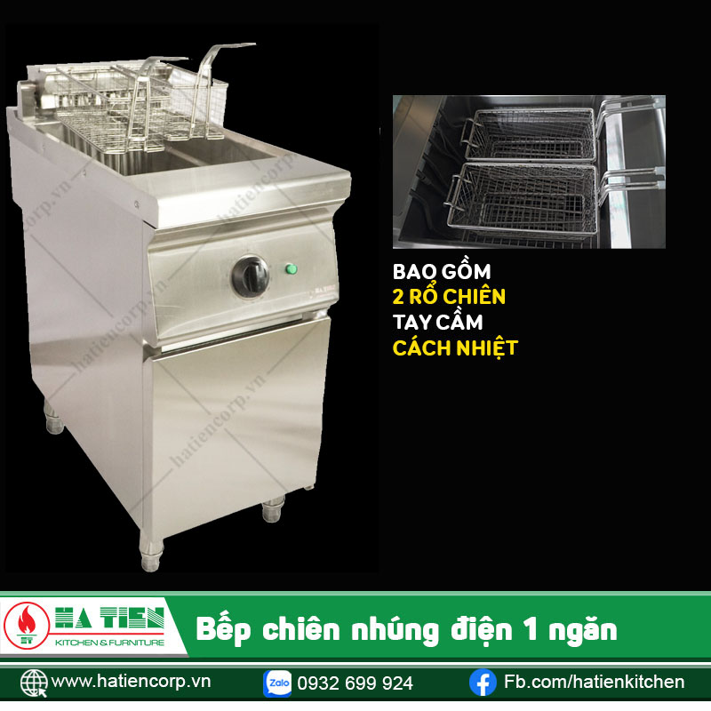 Bếp được thiết kế 1 ngăn với 2 rổ chiên tiện dụng