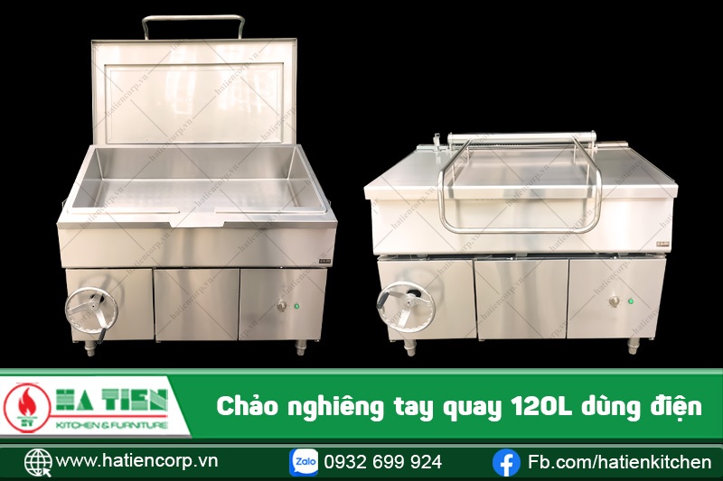 chảo nghiêng tay quay 120L dùng điện